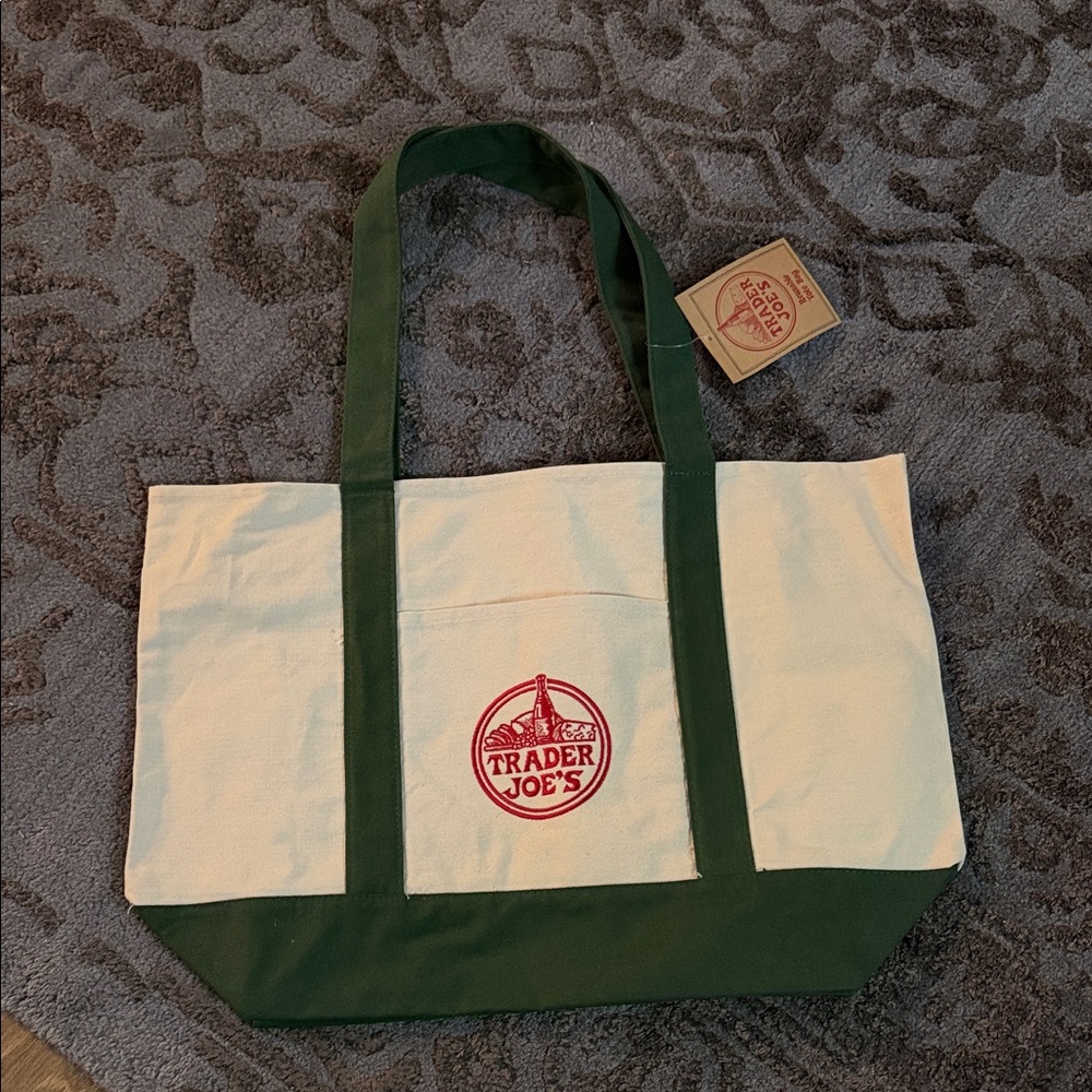 Trader Joe's LARGE Canvas Tote with Green Accents